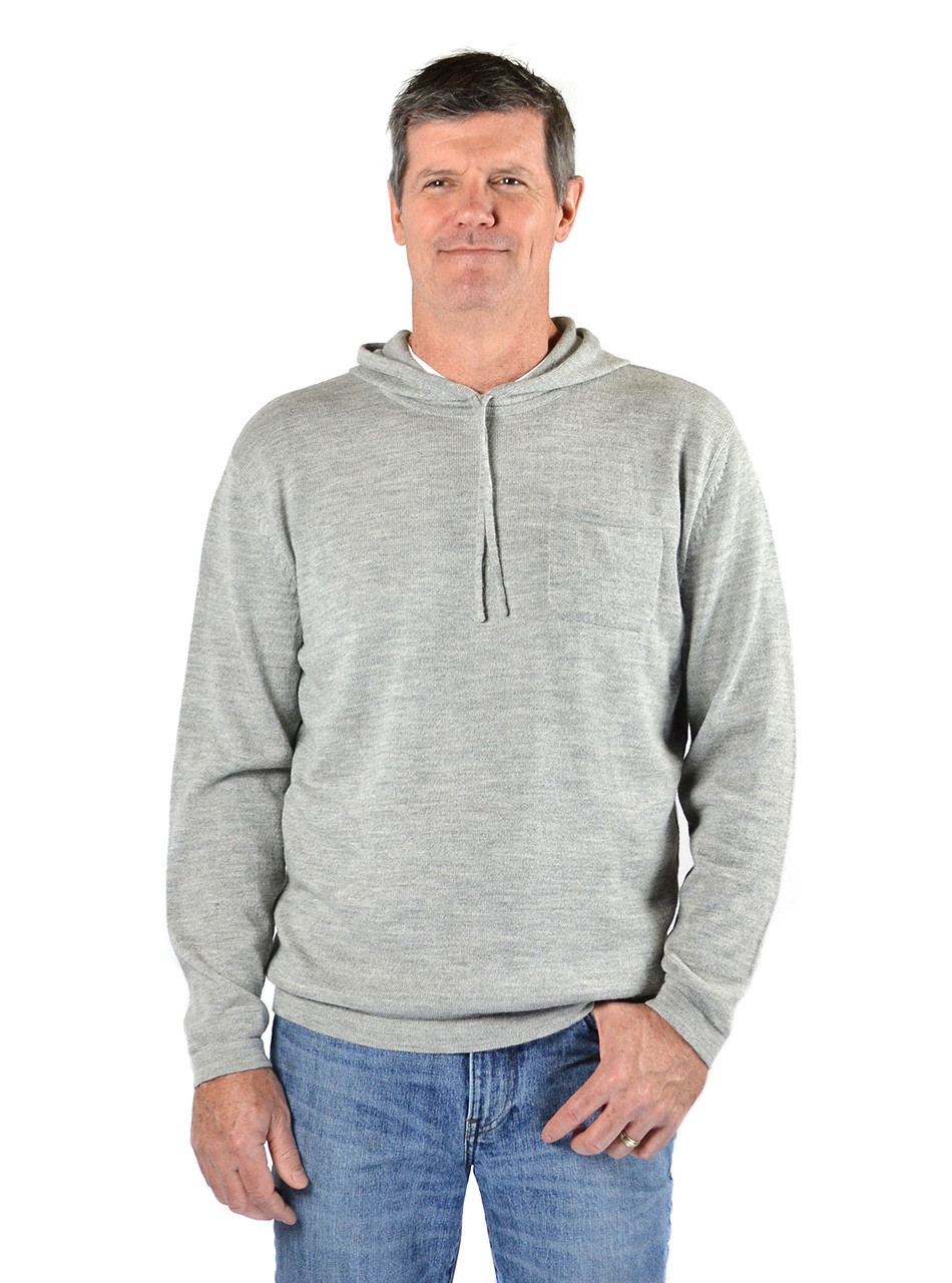 Men's Alpaca Hoodie Pullover Sweater - Gray Front casual