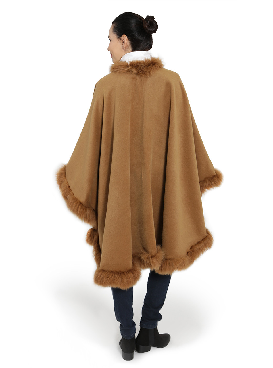 Women's Brushed Baby Alpaca Fur-Trim Cape in
Butterscotch Back