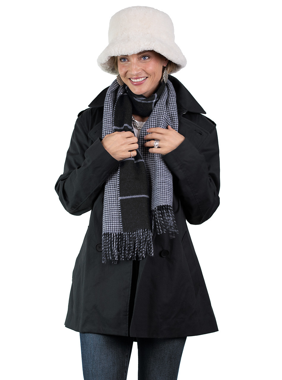 Window Pane Houndstooth Baby Alpaca Scarf, Styled Overcoat & Bucket Hat