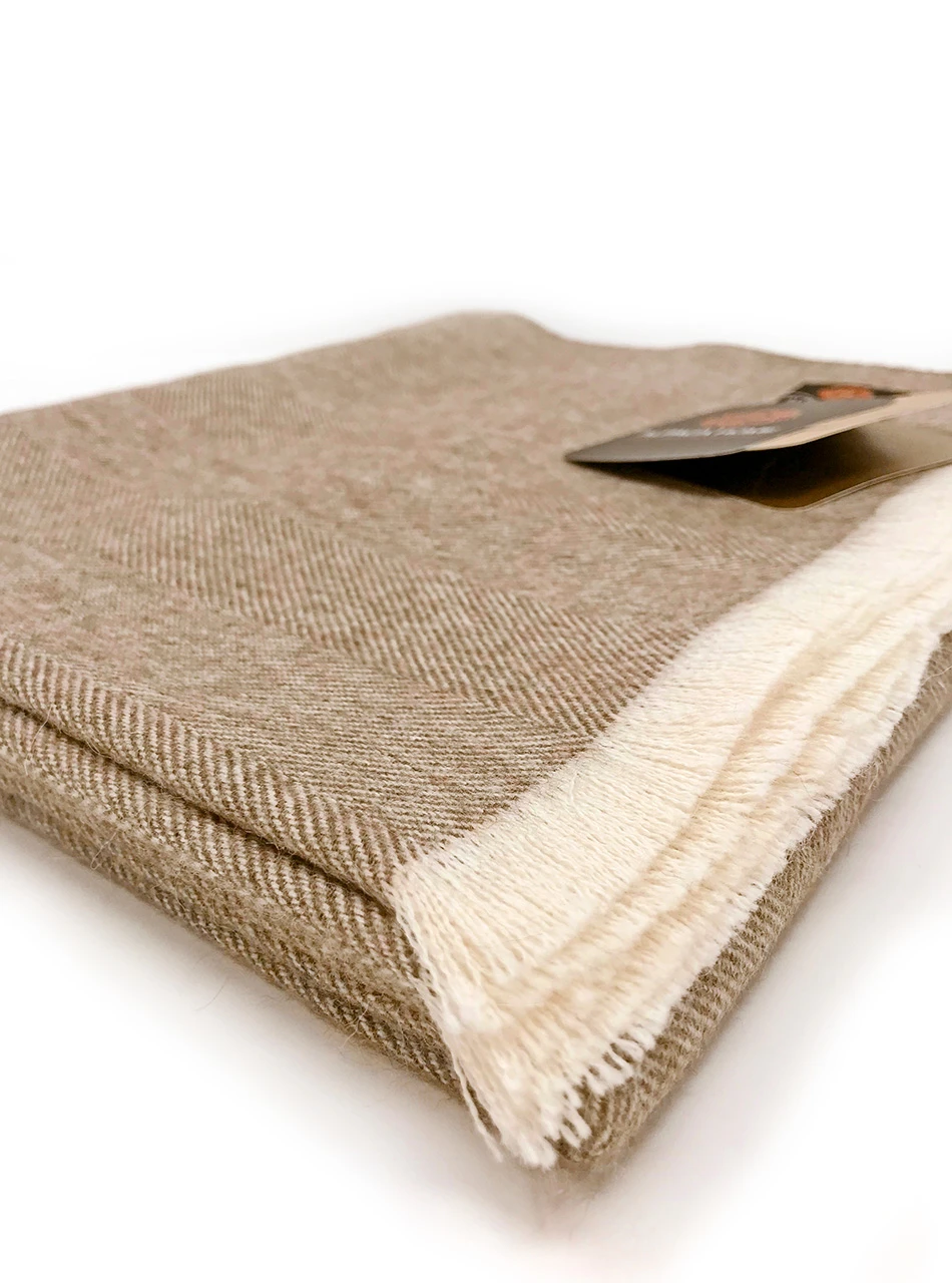 Herringbone Eyelash Baby Royal Alpaca Throw Blanket, close-up