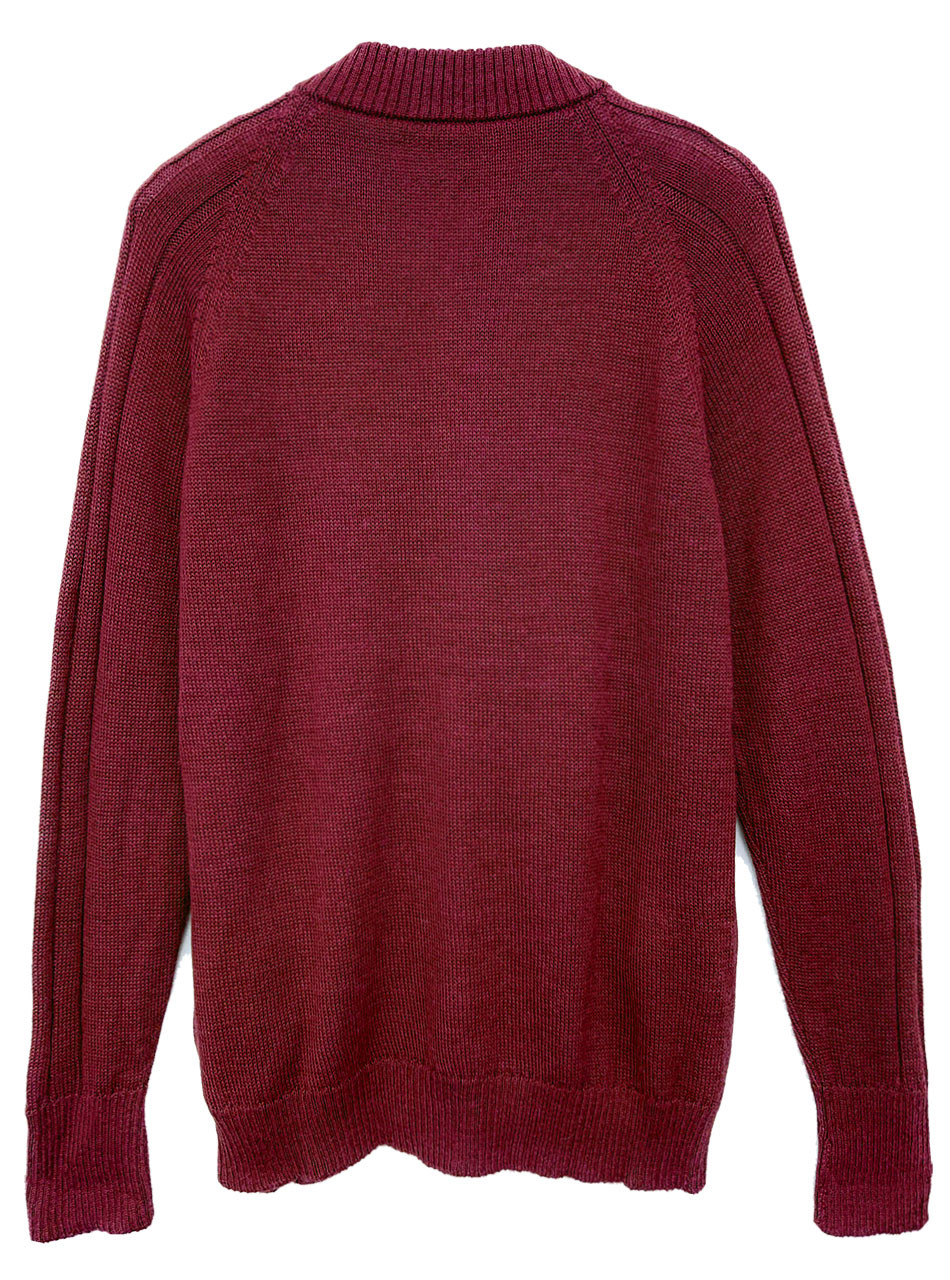 Mister Rogers Raglan Rib Alpaca Cardigan in Burgundy - 100% Alpaca Wool
Back