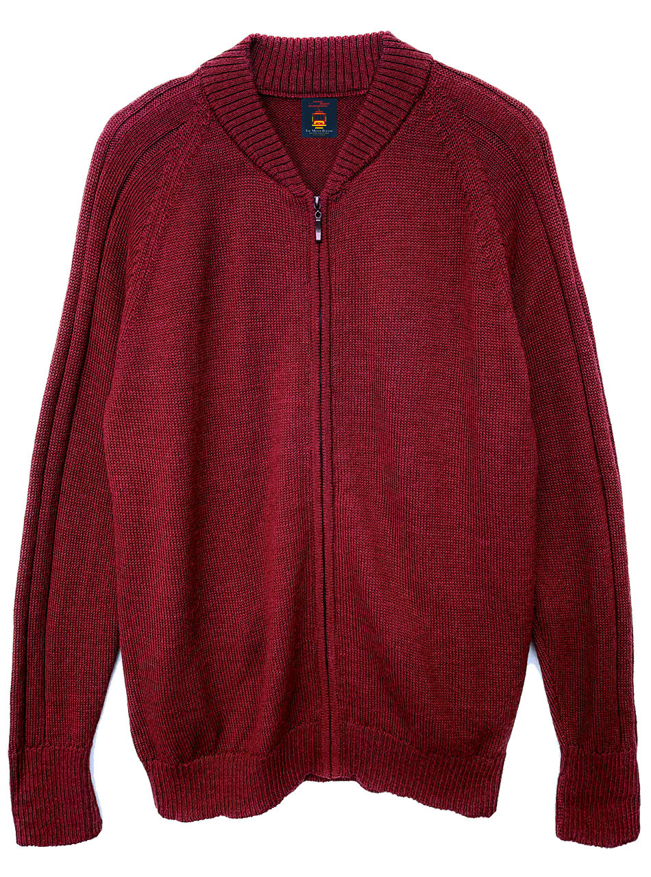 Mister Rogers Raglan Rib Alpaca Cardigan in Burgundy - 100% Alpaca Wool
Front