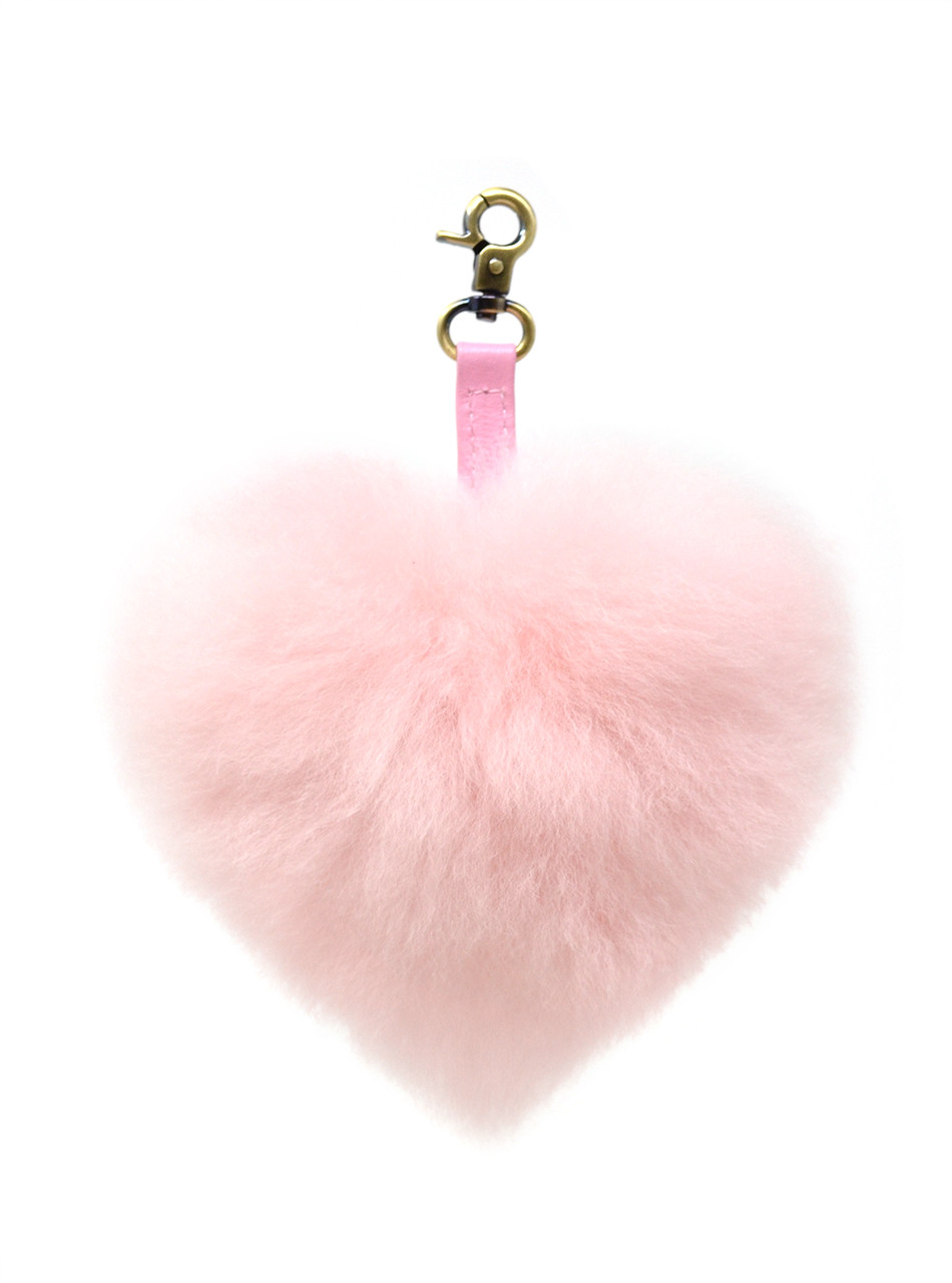Heart Pom Baby Alpaca Fur Keychain & Purse Charm in 
Pink Front