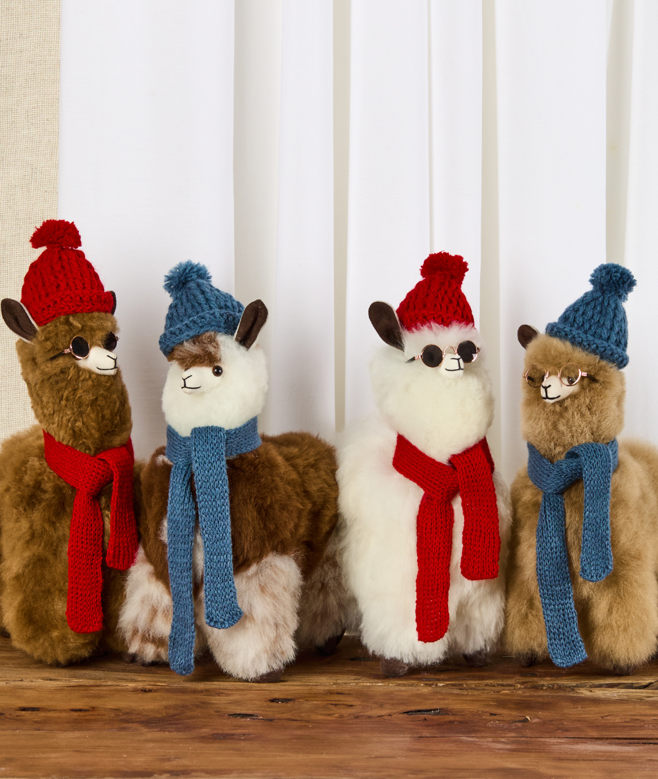 Dressed-Up Alpaca Fur Stuffed Animal Figure group shot