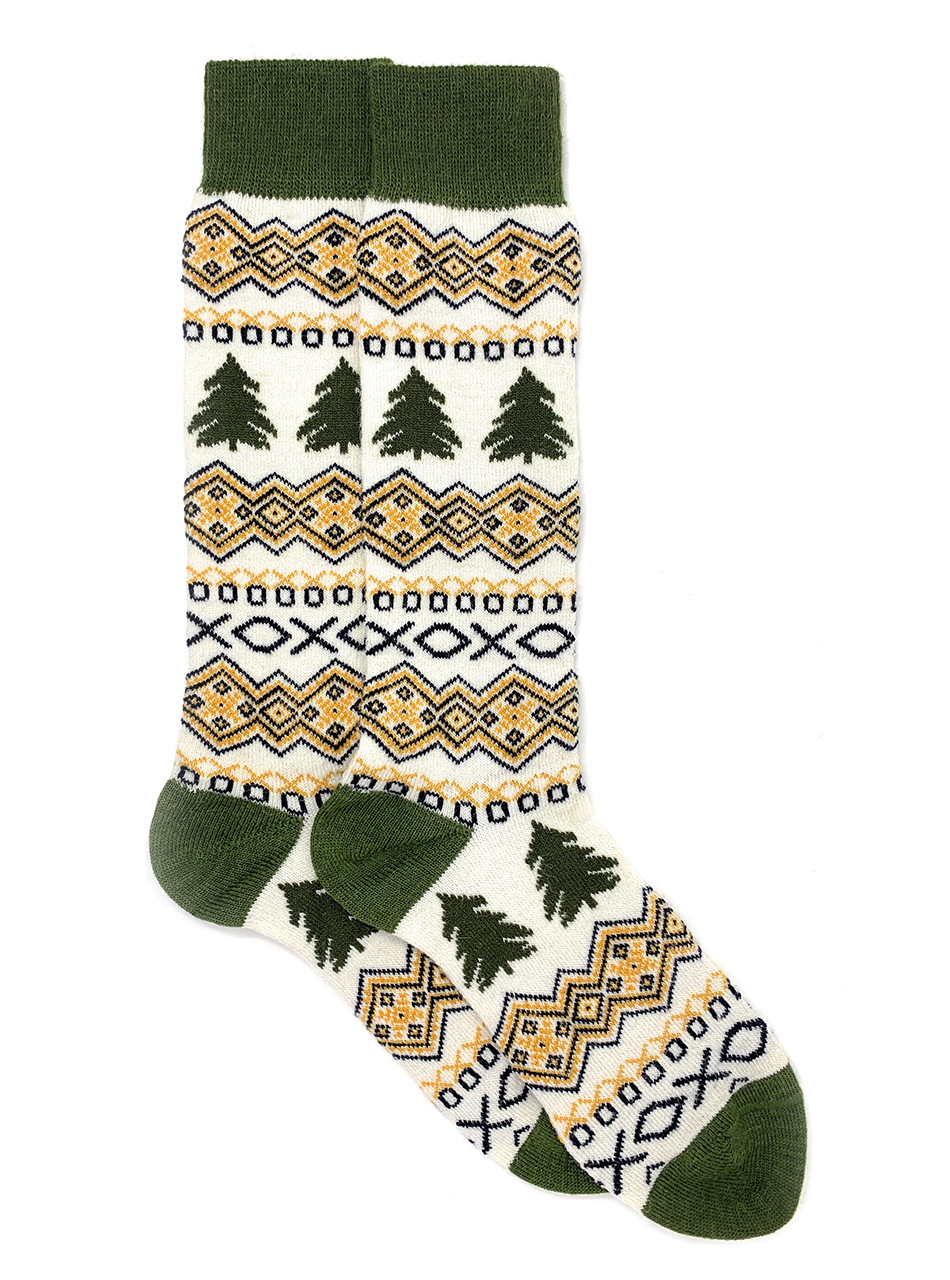 Norwegian Evergreen Pine Tree Alpaca Wool Socks
Flat