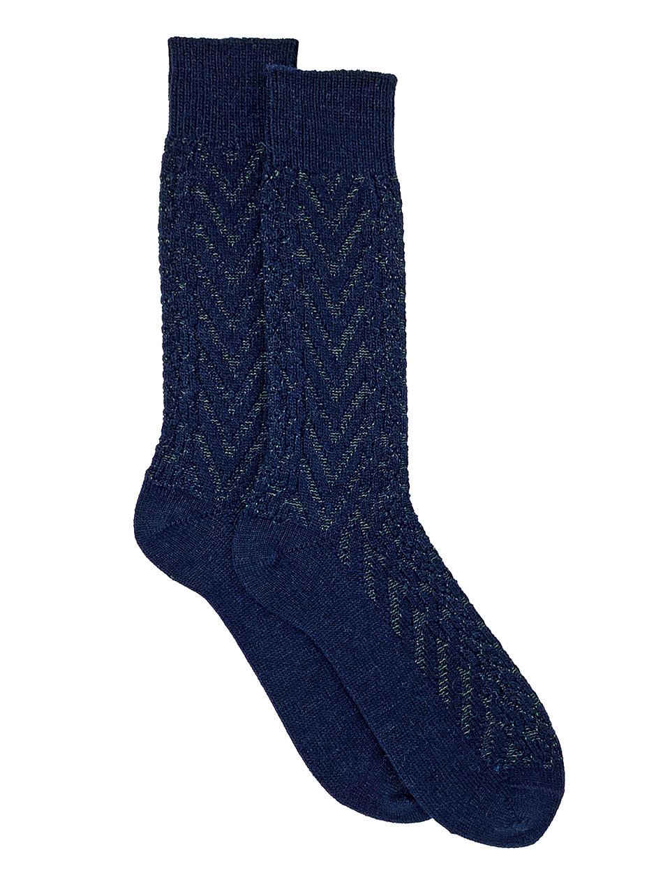 Textured Two-Tone Alpaca Crew Socks
Navy/Olive Flat