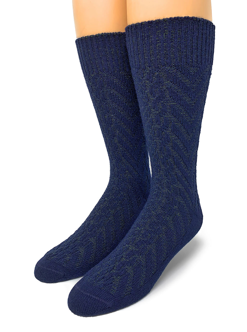 Textured Two-Tone Alpaca Crew Socks
Navy/Olive Toe