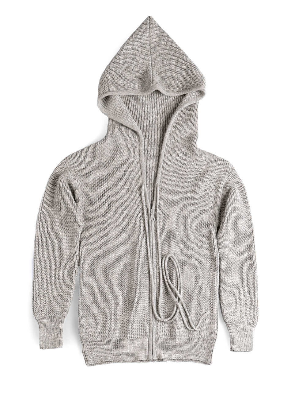 Women's Morning Zip Alpaca Hooded Sweater in 100% Alpaca Wool
Flat