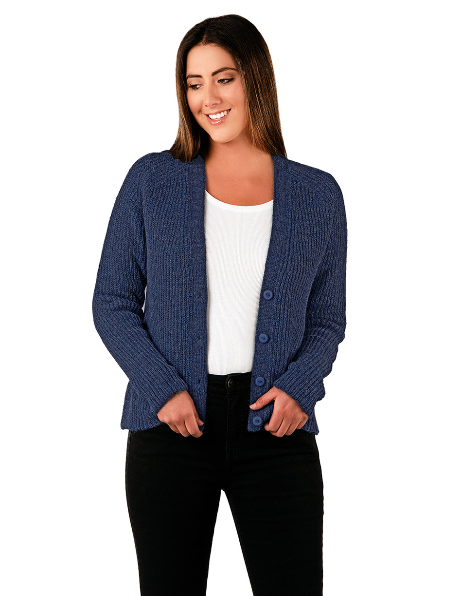 Torie Fuzzy Button-up 100% Alpaca Wool Cardigan Blue Heather 
Front - Open