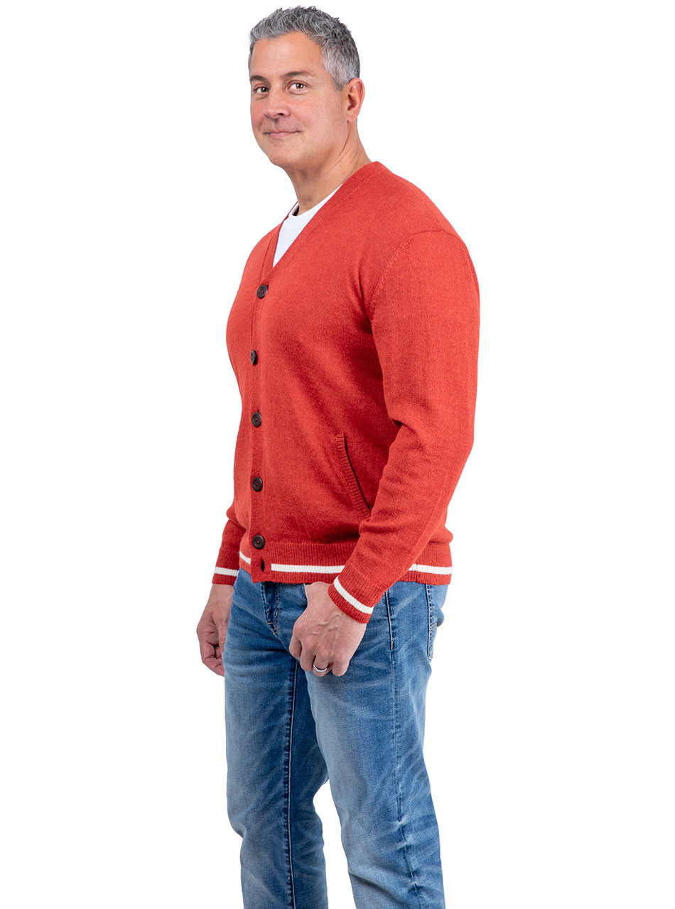 Mens Vintage Varsity Alpaca Wool Cardigan with Retro Style - Adobe side image.