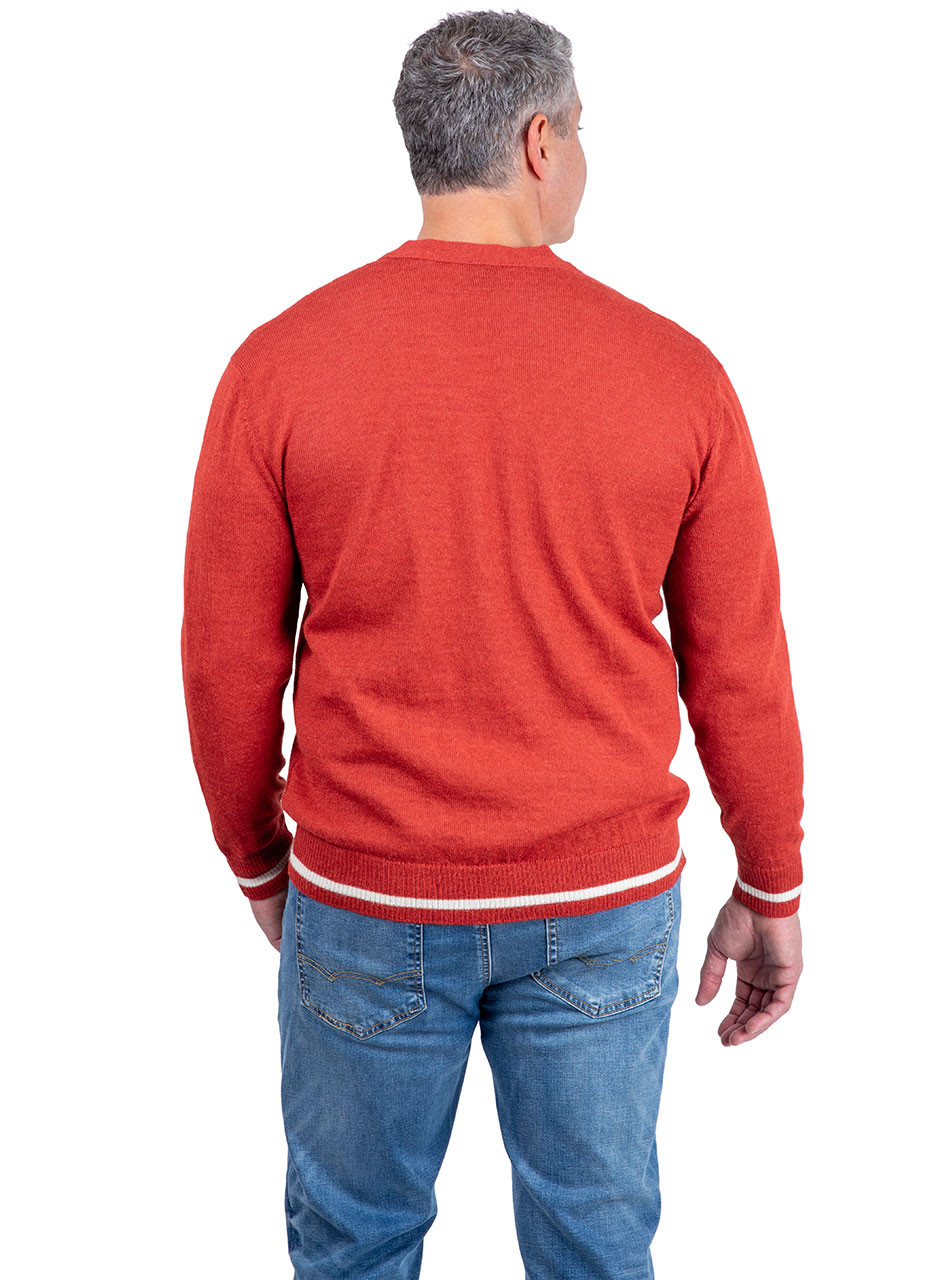 Mens Vintage Varsity Alpaca Wool Cardigan with Retro Style - Adobe Back image.