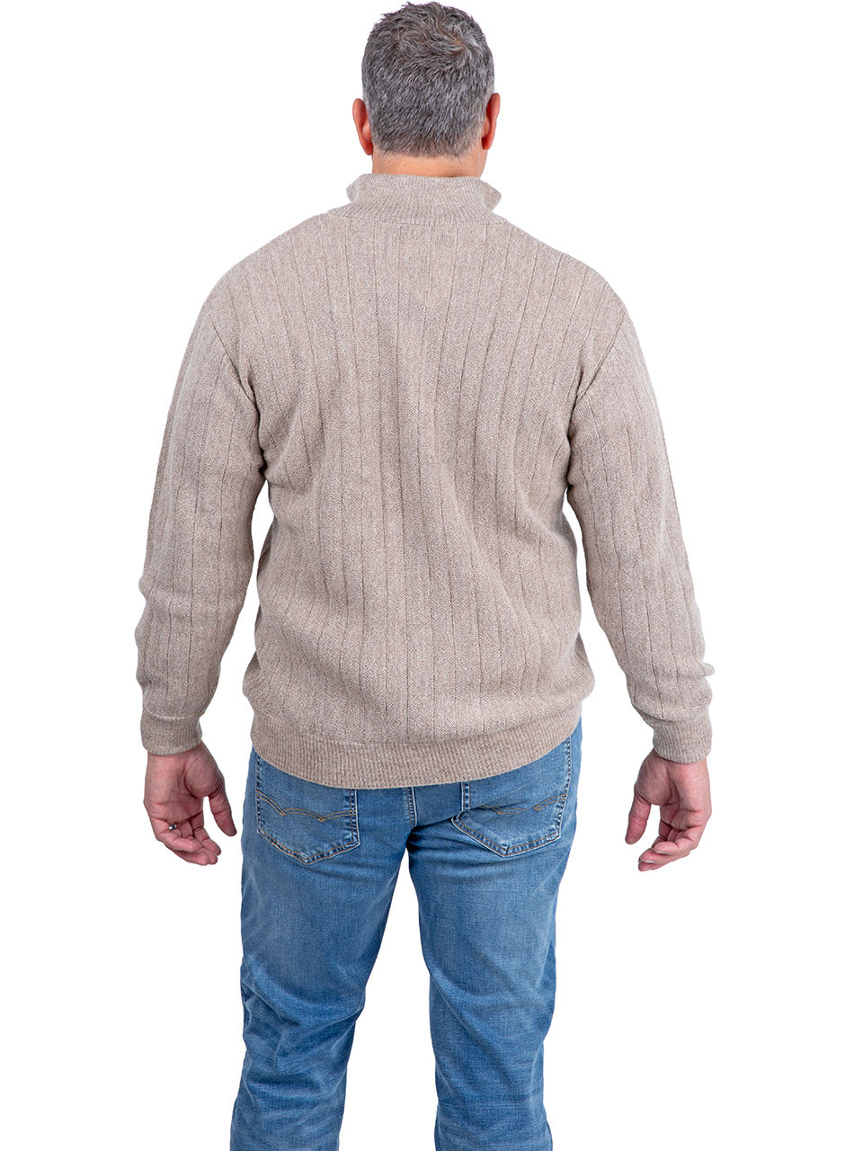 Men's Signature Quarter-Zip Ribbed Pullover Alpaca Sweater, back.