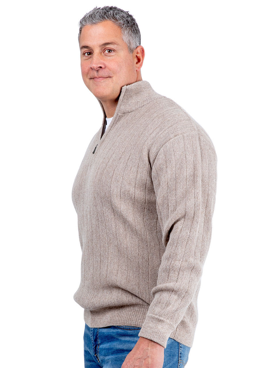 Men's Signature Quarter-Zip Ribbed Pullover Alpaca Sweater,  side.
