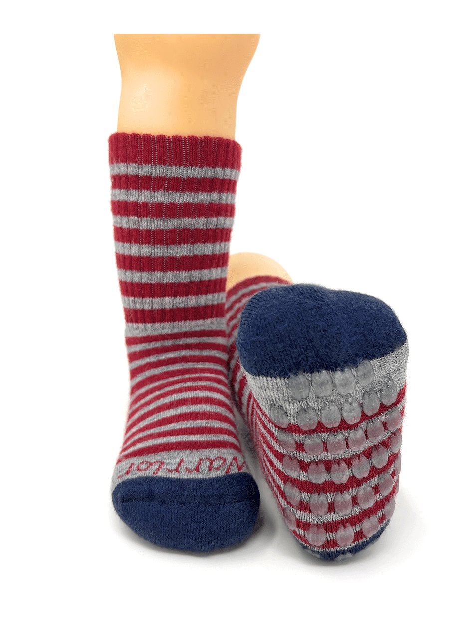 Striped Retro Quarter Crew Alpaca Socks for The Entire Family - 
Toddler socks showing Non-Skid.