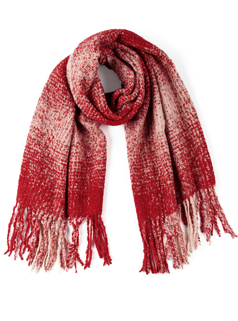 Ombre Oversized Chunky Alpaca Scarf in Red Brick & Beige.