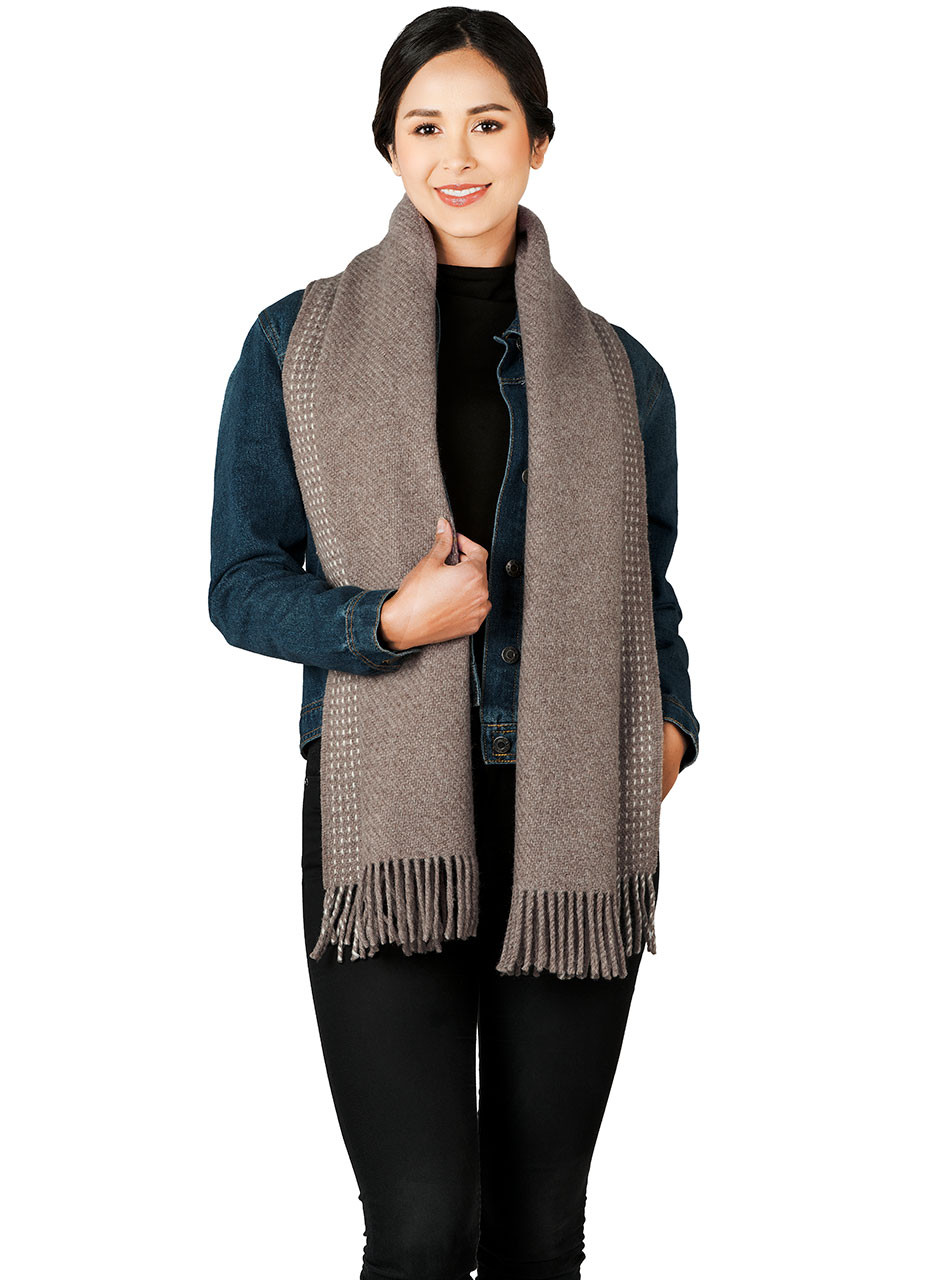 Women's Organic Oversized Alpaca & Merino Wool Scarf and Shawl on model - worn long.