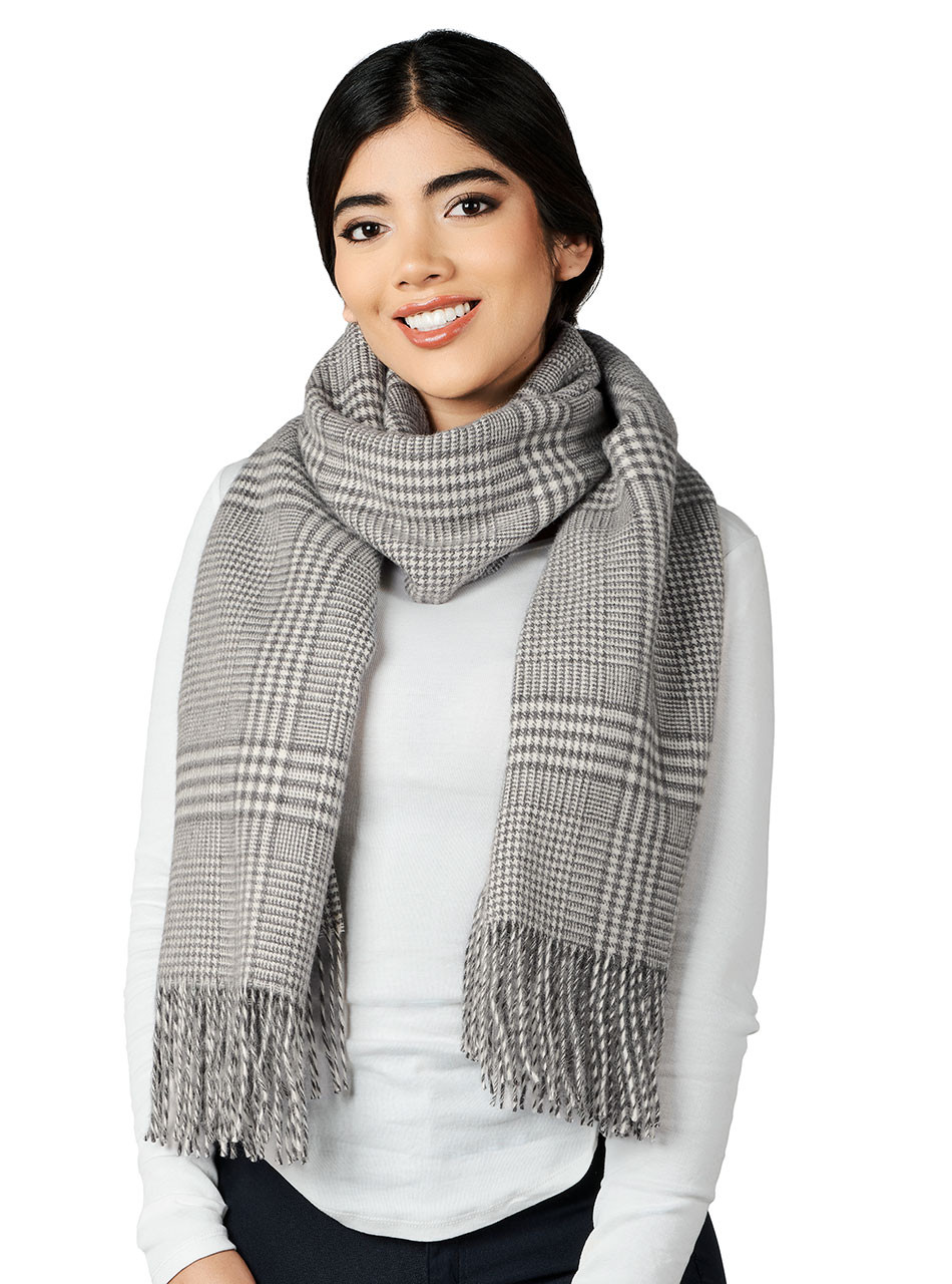 Hand-loomed Baby Alpaca Houndstooth Wrap and Scarf on model Wessex.