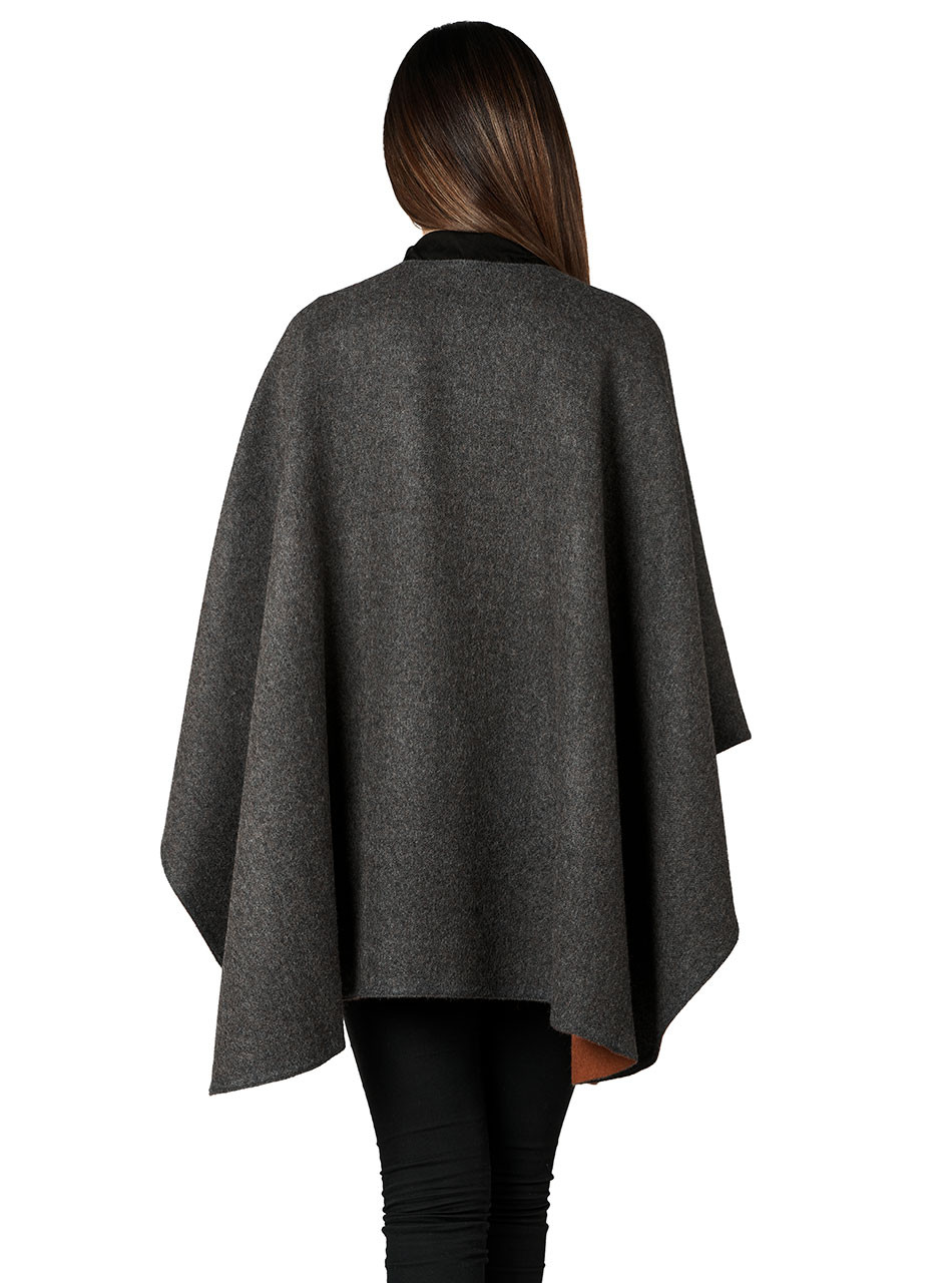 Women's Aurora Reversible Alpaca Ruana Wrap - 100% Baby Alpaca Wool - on Model back.