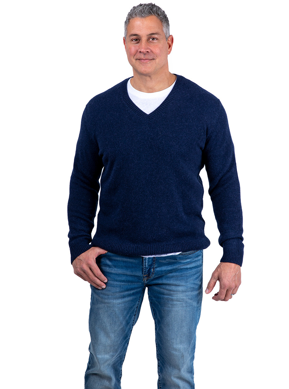 The Not-So-Basic Essential  V-Neck Alpaca Wool Sweater on model - full size.