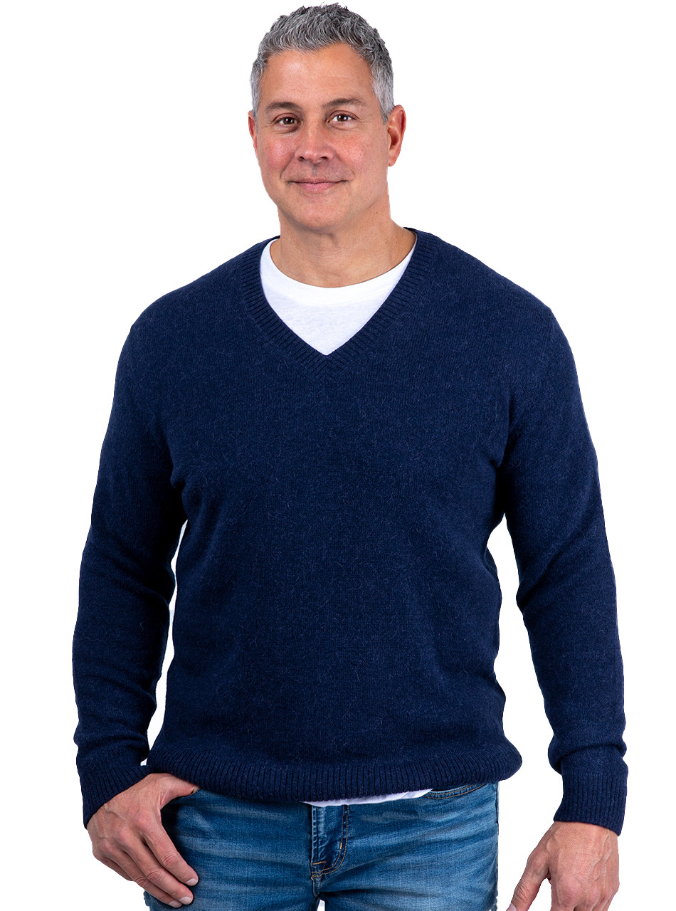 The Not-So-Basic Essential  V-Neck Alpaca Wool Sweater on model - front.