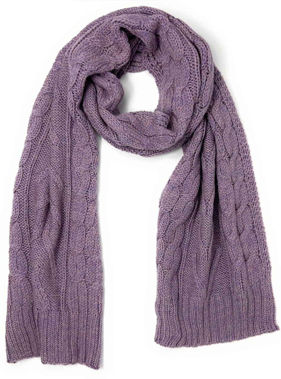 100% Baby Alpaca Chunky Cable Knit Scarf - Variegated Wild Plum,
