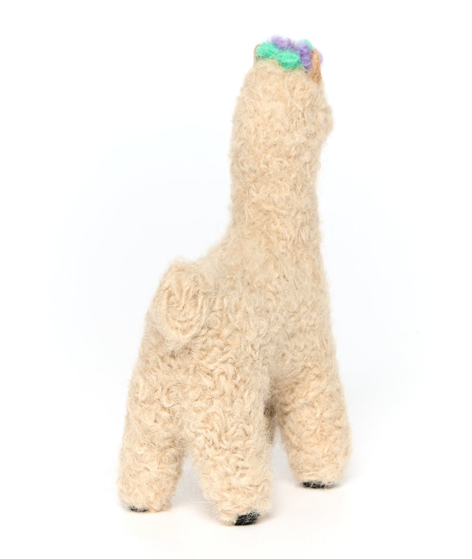 Needle Felted Alpaca Figurines with Flower Crown - Fawn, Back.