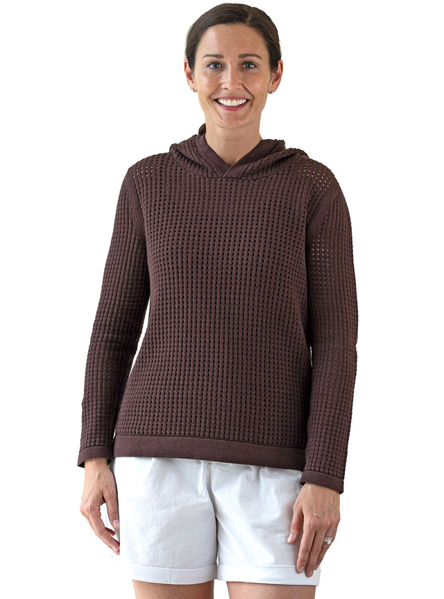 Women's Alpaca & Tangüis Cotton Openwork Pullover Hoodie - Main Women's Alpaca & Tangüis Cotton Openwork Pullover Hoodie - Main