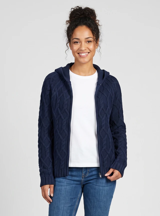 Twisted 100% Alpaca Wool Zip Hoodie, Cable Knit Sweater, main image.