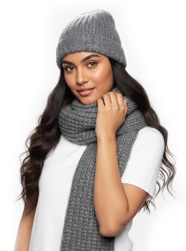 Cozy Alpaca Knit Scarf & Beanie Set, Main image.