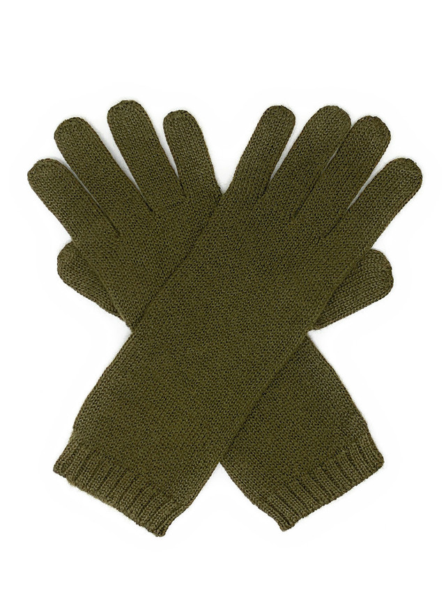 Women's Long Jersey Knit Baby Alpaca Gloves in olive