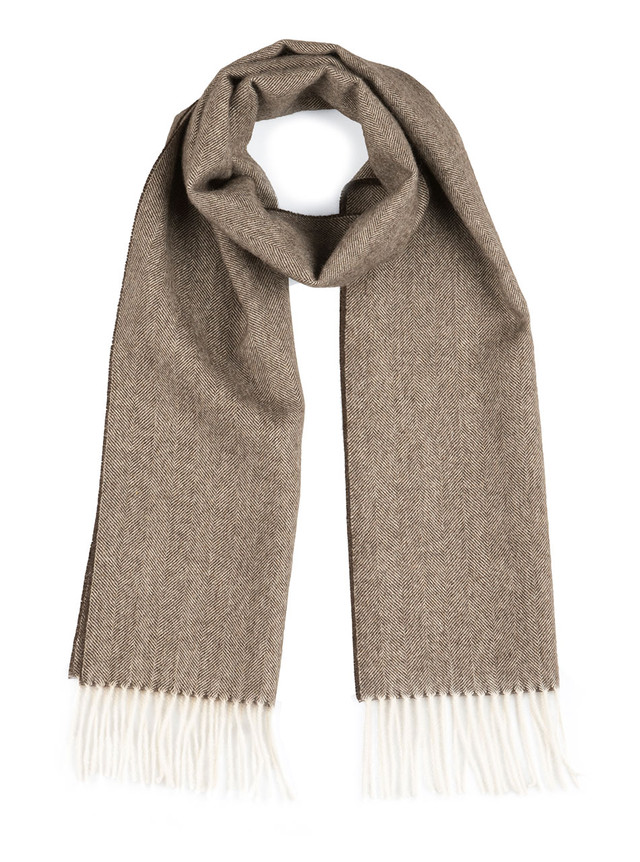 Herringbone Scarf - 100% Baby Alpaca, Chestnut, looped - main image