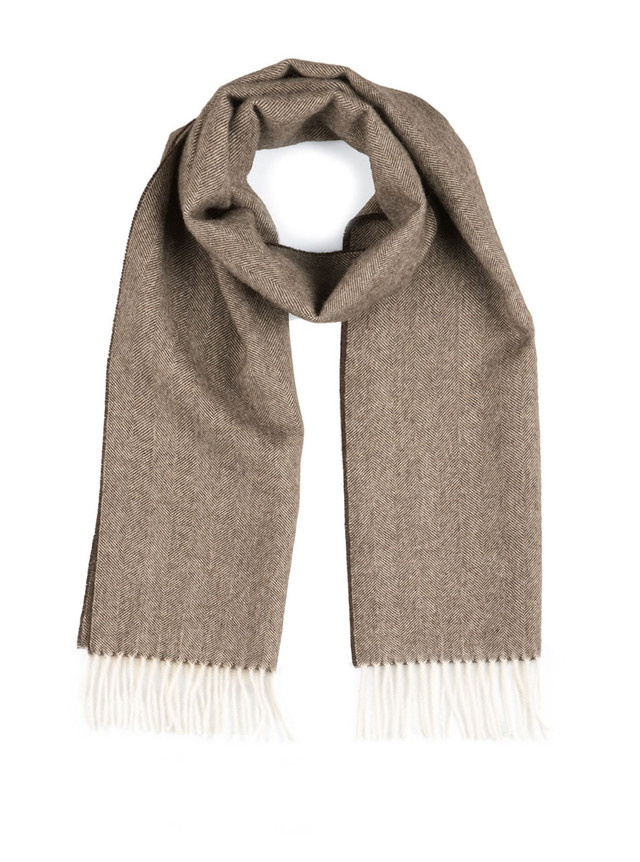 Herringbone Scarf - 100% Baby Alpaca, Chestnut Brown looped - main image