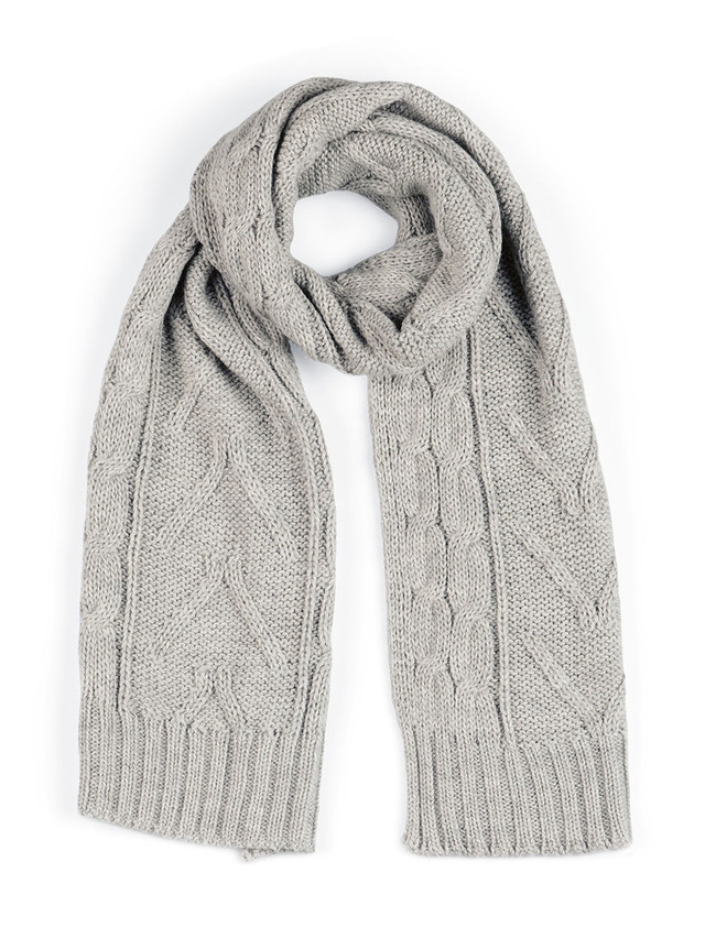 Aran Chunky Cable Baby Alpaca Scarf - Solid, Dye-free, Grey.
