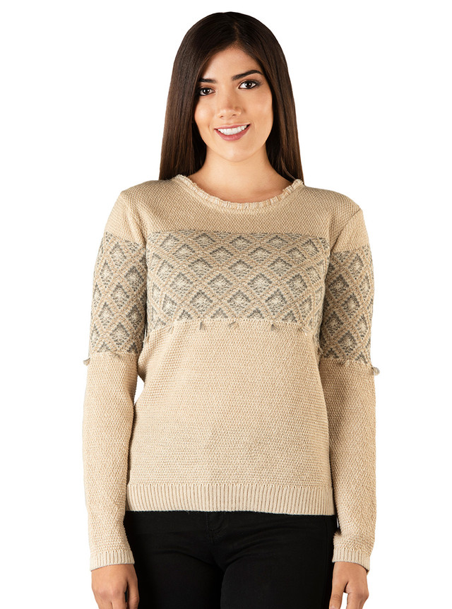 Women's Diamonds Fringe Baby Alpaca Sweater in Golden Ecru
Main