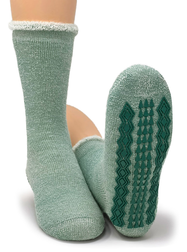 Kids Kozy Kick-Back Roll-Top Non-Skid Alpaca Socks, showing the non-slip bottom