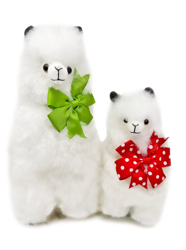 Alpaca Soft Sculptured Animals with Bows made from Premium Baby Alpaca Fur 
9" and 12" White with bow