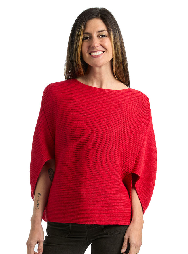 Sutton Ribbed Pullover in baby alpaca wool, Amaryllis Red on Woman, Main Image.