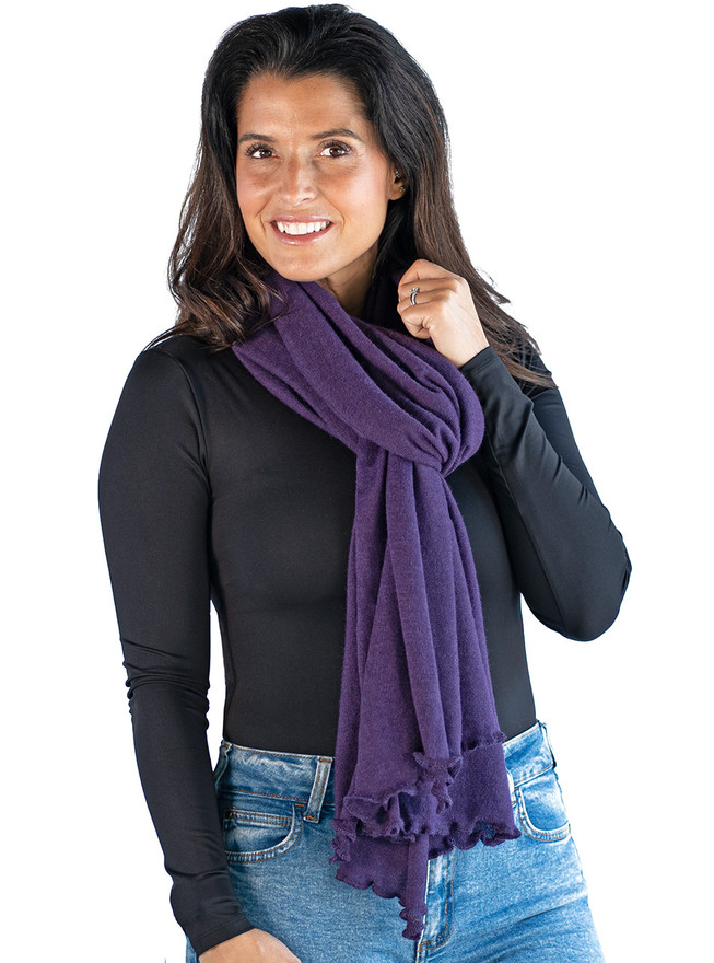 Ruffle Edge Alpaca Wrap Shawl on woman, Main Image.