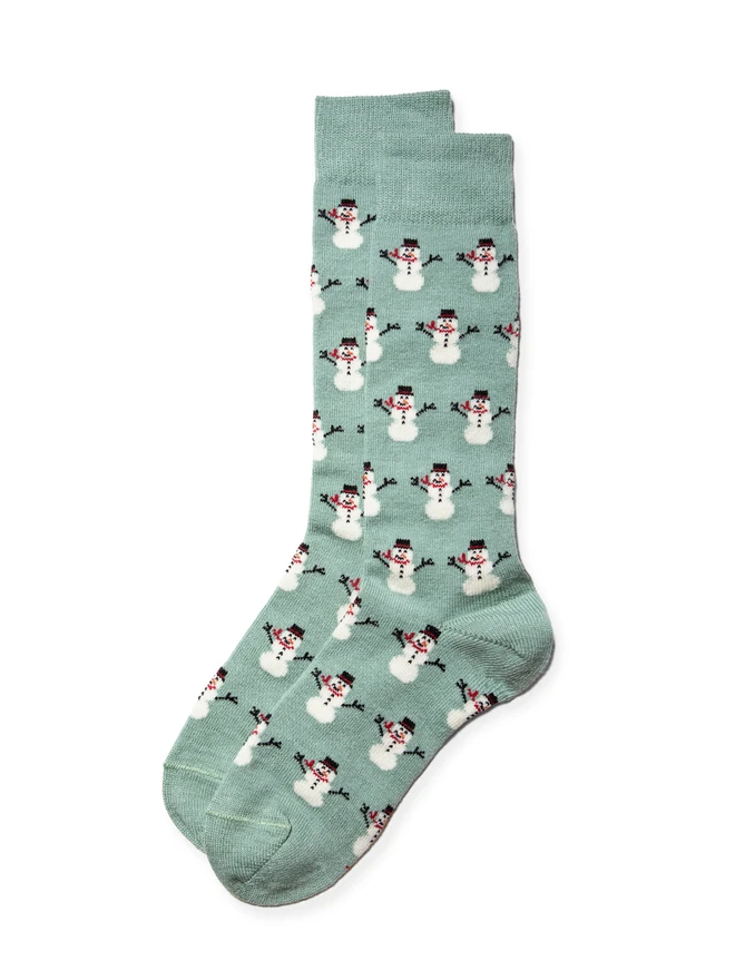 Snow Day Snowman Alpaca Socks in frosty wintergreen, main image
