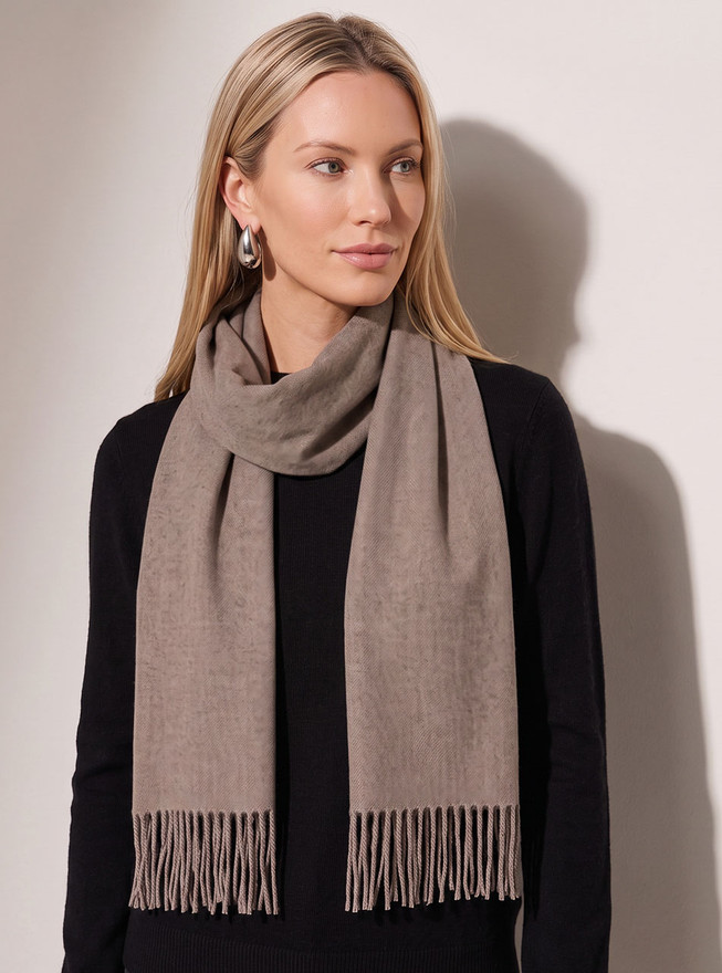 Solid 100% Baby Alpaca Wool Scarf Taupe for Women.