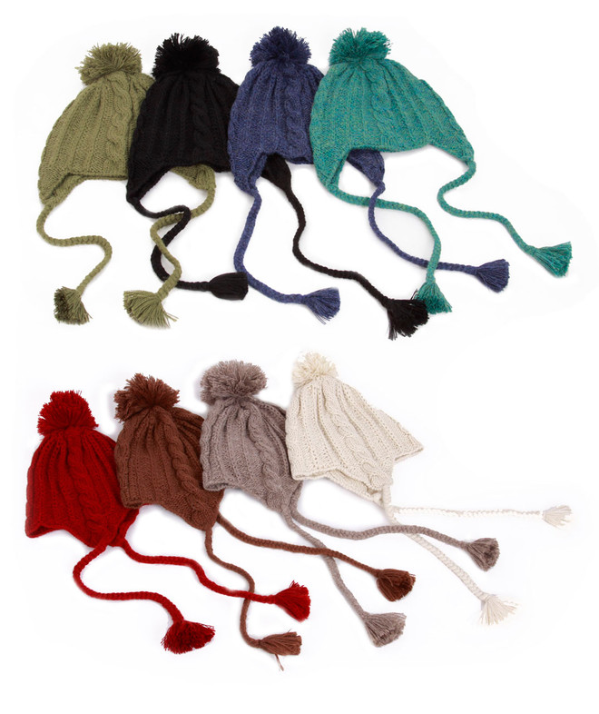 Pom Beanie with Cables, Flaps & Braids - Alpaca & Acrylic
Main Image