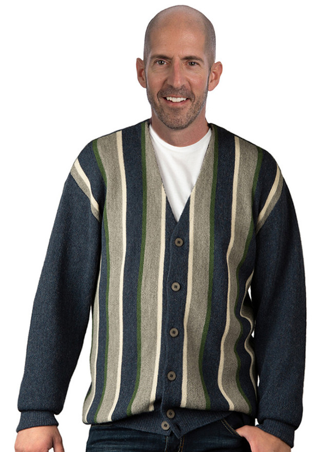 Striped Alpaca Button Down Cardigan Variegated Stripes -  Main