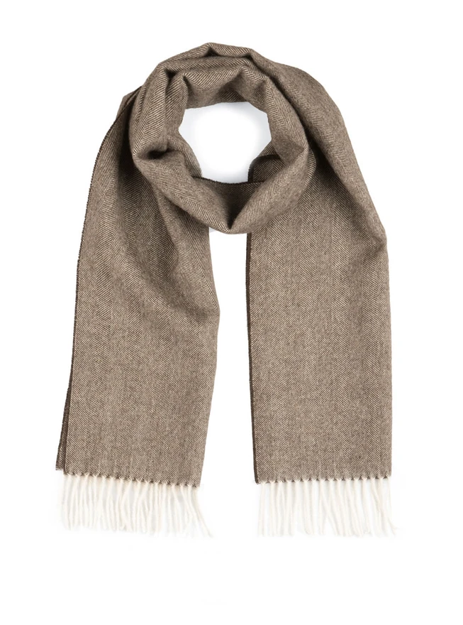 Herringbone Scarf - 100% Baby Alpaca, Chestnut Brown looped - main image