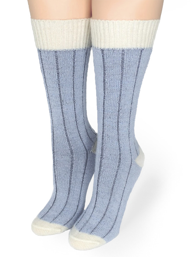 Color Block Comfort Socks made with 100% Baby Alpaca Wool - blue/white
Front