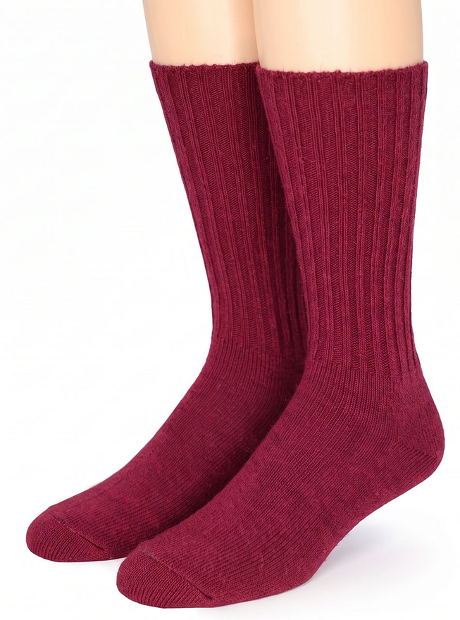 Ribbed Casual 100% Alpaca Wool Socks - in Bright Fashion Colors
Burgundy / Cranberry- Front