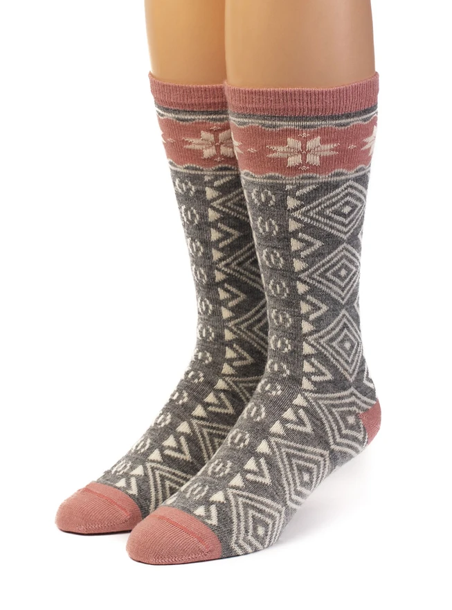 Women's Hygge Nordic Pattern 100% Alpaca Wool Socks 
Front View