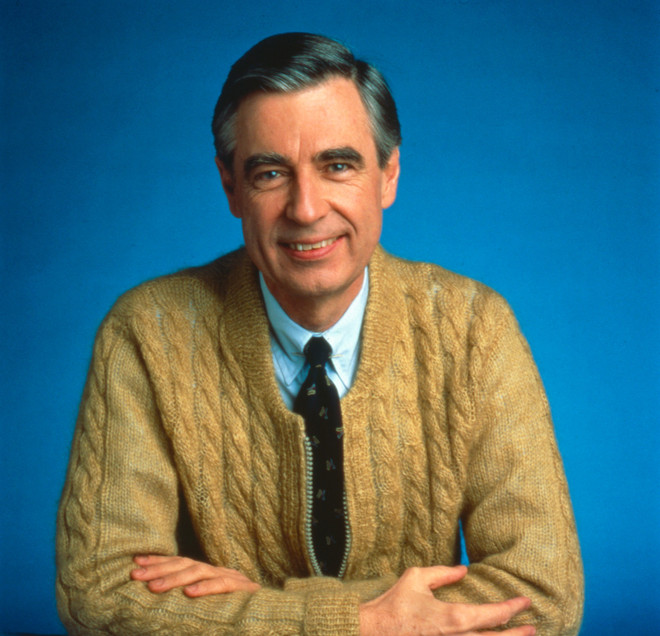 Mister Rogers Cable Knit Cardigan Sweater in Yellow Camel © 2019 McFeely-Rogers Foundation All Rights Reserved.