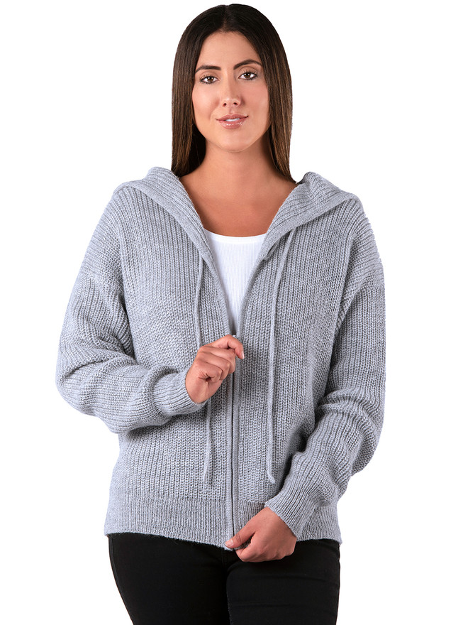 Women's Morning Zip Alpaca Hooded Sweater in 100% Alpaca Wool
Front
