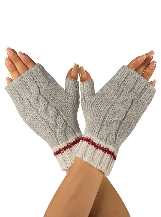 Women's 100% Alpaca Wool Red Stripe Fingerless Texting Mittens
Main image