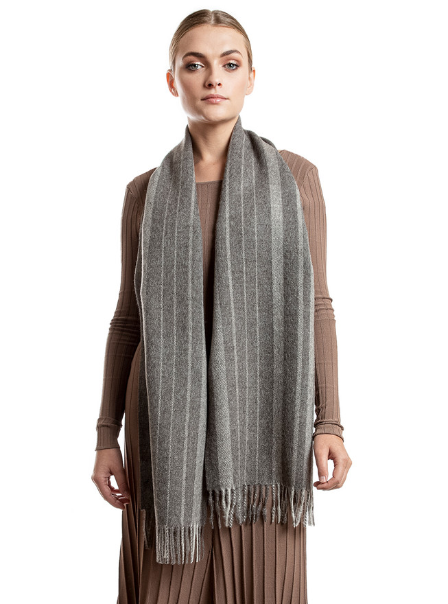 Organic Baby Alpaca Barcode Scarf Unisex Stripe Newsprint Charcoal